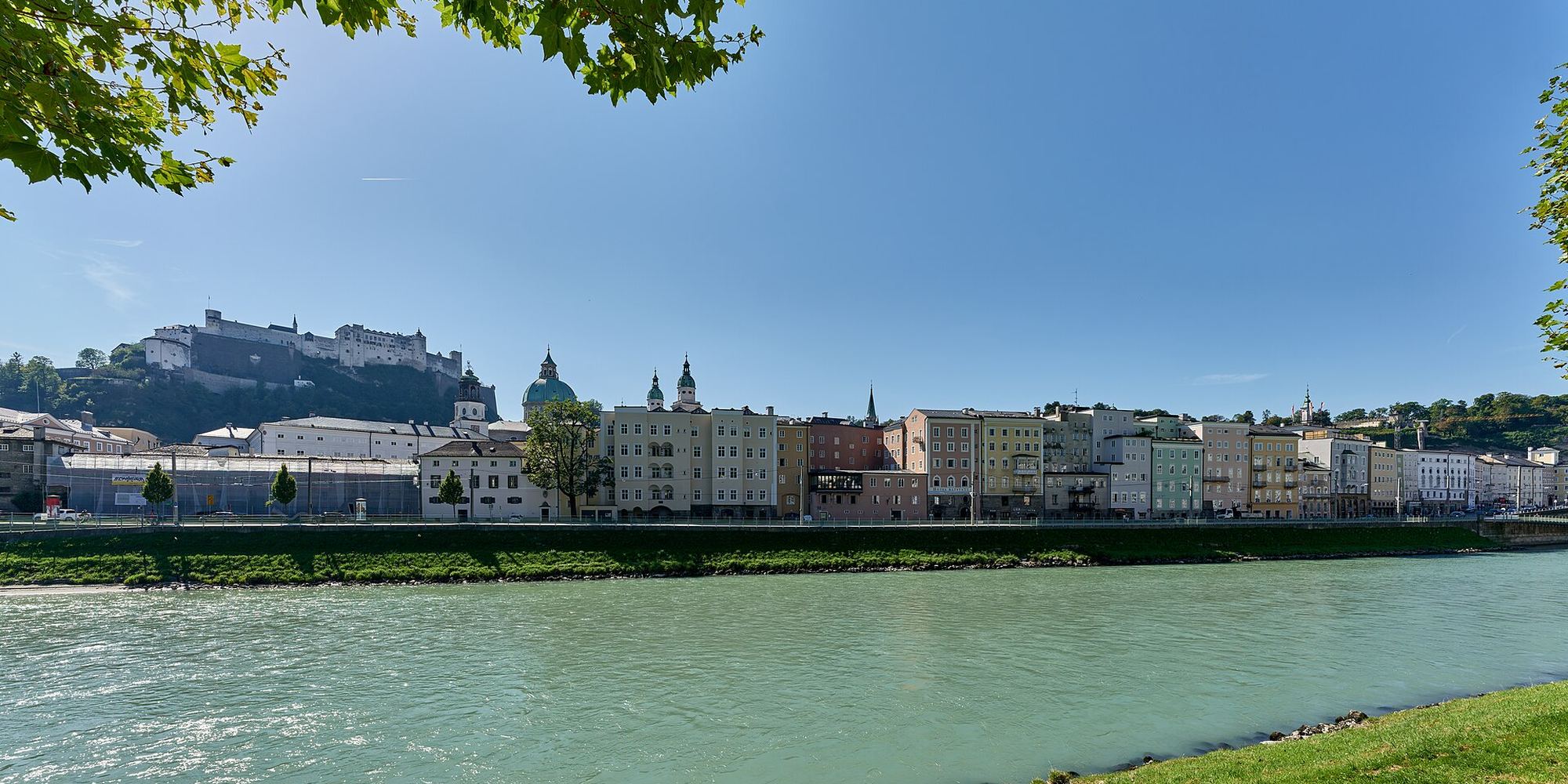 Salzburg old town and the Hohensalzburg fortress across the Salzach river
